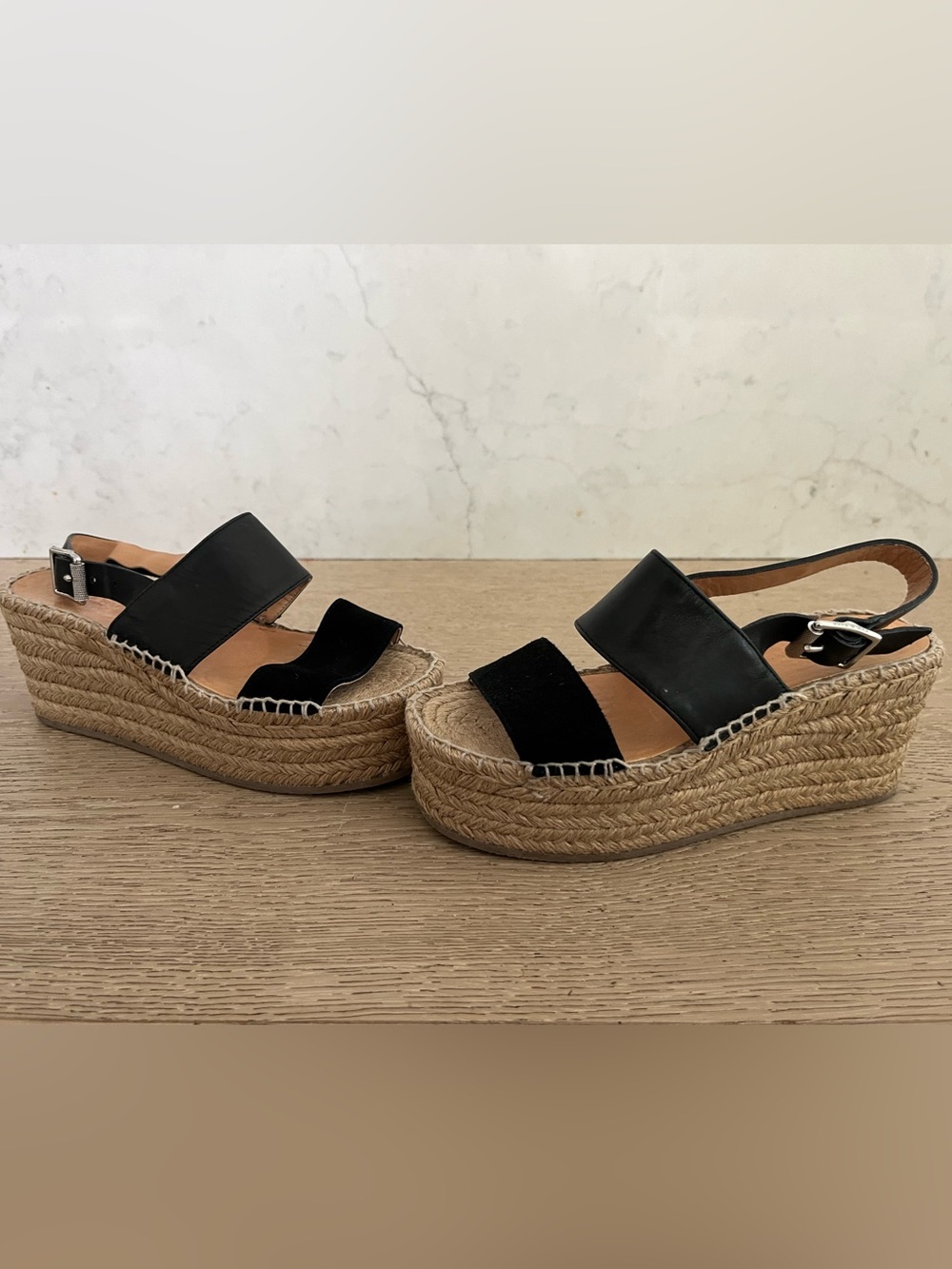 rag & bone Black Espadrille Platform Leather & Suede Sandals with Buckle Sz 4.5 - Picture 4 of 9